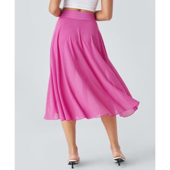 NWT HALARA High Waisted Drawstring Skirt Skort Sheer MEDIUM Strawberry Moon NEW - Picture 5 of 8